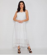 Dantel Motif Desenli Beyaz Bayan Elbise